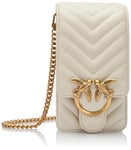 Pinko Love One Smart Sheep Nappa Chevron, Accessoire de Voyage-Cache-Cou Femme, Z14q_Blanc Soie-Antique Gold, 47 EU