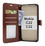 Crazy Horse Wallet Nokia C22 / C32 (Brun)