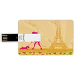 8G USB Flash Drives Credit Card Shape Teen Decor Memory Stick Bank Card Style Pink Silhouette of A Girl with the Dog Eiffel Tower in Paris Design Decorative,Apricot Hot Pink Waterproof Pen Thumb Love