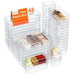 Lifewit Lot de 48 organiseurs de tiroirs en plastique transparent pour bureau, plateaux, bacs de rangement, boîte de séparation pour maquillage, bijoux et gadgets, chambre, salle de bain, bureau