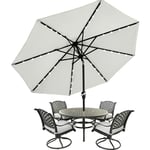 Parasol de terrasse avec 8 baleines et 32 lampes led solaires, pour table, marché, extérieur, ø 2,7 m, gris clair