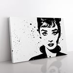 Audrey Hepburn Monochrome Vol.2 Canvas Wall Art Print Ready to Hang, Framed Picture for Living Room Bedroom Home Office Décor, 60x40 cm (24x16 Inch)