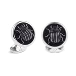 Deakin & Francis Cufflinks Sterling Silver Embroidered Black And Grey Bug