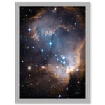 Hubble Space Telescope Image Observations Infant Stars Small Magellanic Cloud Galaxy Bright Blue Glowing Star Cluster NGC 602 Nebula Dust Pillars Art