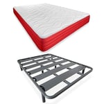 DUÉRMETE ONLINE Lit Complet avec Matelas Lite réversible (Face Hiver/été) + sommier renforcé 40 x 30 mm avec 4 Pieds métalliques filetés, 90 x 190 cm