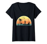 Womens Sunset SUP Water Sport Paddleboarder Dog Stand Up Paddling V-Neck T-Shirt