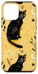 Coque pour iPhone 12 mini Jaune Vintage Floral Phases Lune Cristal Sorcière Mignon Noir