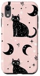 Coque pour iPhone XR Rose Art Déco Pois Phases de Lune Cristal Sorcière Noir