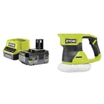 Ryobi - 1 Batterie One+ Lithium+ 18V - 4Ah et 1 Chargeur Rapide 2A - RC18120-140XG & Polisseuse sans Fil 18Volts One+ - Patin 150 mm - Livrée avec 1 Bonnet de Polissage de 150mm