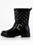 V by Very Girls Heart Stud Biker Boot, Black, Size 1 Older