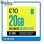 EE 20GB Data Sim including £10 top up giving 20GB, 500 Mins & Unlimited Texts