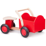 New Classic Toys 11400 Baby Wooden Carrier Bike Ride On Trike Toy, Toddlers First Tricycle for One Year Old, Children Scooter for Age 18 Months with 4 Wheels Red Color