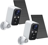 2 Paquets-Blanc Camera WiFi Exterieure sans Fil Batterie, Camera WiFi Solaire avec Vision Nocturne Couleur,PIR Détection Mouvement,Audio Bidirectionnel,IP66