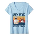 Womens Vintage Grumpy Grandpa Like Beer And Red Border Collie Dogs V-Neck T-Shirt