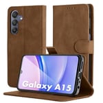 Byvuwiay Coque pour Samsung Galaxy A15 4G/5G, Modèle PU Cuir à Rabat Flip, Anti-Choc, Magnétique à Clapet, Support Slot de Carte Housse de Protection pour Samsung Galaxy A15 4G/5G, Brown