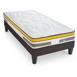 Ensemble Matelas Aubertin Ressorts ensachés Accueil mémoire et sommier tissu gris - 90 x190 cm