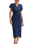 GRACE KARIN Women’s Navy Blue Dress Valentine’s Day Dress for Women UK Formal Wrap V Neck Short Sleeve Summer Maxi Dress L Size 16