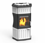 LINCAR Monella 184N Blanc Poêle à Bois 13,3 Kw Au Céramique / Tête de Lit Fonte