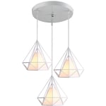 Axhup - 3 Lampes Suspension Vintage 25cm Lustre Suspension Fer Abat-jour en Forme Diamant Luminaire Salle à Manger Chambre Salon Blanc