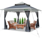 VOUNOT 3.6m x 3.6m Pop Up Gazebo with Mesh Sides, Garden Double Roof Marquee Party Tent with Leg Weights & Roller Bag, Grey