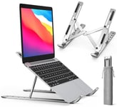 ivoler Laptop Stand, Adjustable Laptop Riser Aluminum Ergonomic Foldable Portable Tablet Holder Desk Laptop Holder, Notebook Stand for MacBook, Lenovo, Dell, HP, More 10-15.6” Laptops-Light Silver