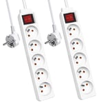 EXTRASTAR Multiprise avec Interrupteur, Bloc Multiprise 5 Prises 16A Blanc, Multiprise Electrique rallonge multiprises H05VV-F,3G1.0mm2, 1.5M - Lot de 2