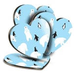 4x Heart MDF Coasters - Blue Polar Bear Penguin Winter Ice  #44385