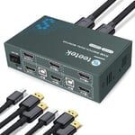 Hdmi Kvm Switch 2 Moniteur,4K@60Hz Switch De Moniteur Usb2.0,Hdcp2.2,Hdmi 2.0 2 Pc 2,Kvm Switch Avec 4 Hdmi 2.0 Et 2 Câbles Usb,Commutateur À Bouton Poussoir 04