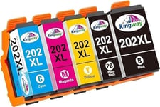 KINGWAY 202XL Cartouches d'encre Remanufacturées Compatible avec Epson 202 XL 202XL pour Epson Expression Premium XP-6100 XP-6105 XP-6000 XP-6005 XP-6001 Imprimante (5 Pack)