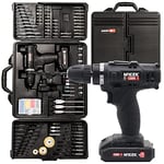 MYLEK MYBMC092 18V Cordless Drill Electric Driver Set, Lithium Ion Battery, 18 Volt Combi Screwdriver Pack, Black, 151 DIY Piece Accessory Kit and Carry Case