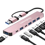 Adaptateur Hub 7 en 1, hub USB C avec 2 ports de données USB-C, USB 3.0 et 4USB2.0, adaptateur multiport USB C portable, pour tablette, ordinateur portable, PS5/PS4, commutateur, imprimante,