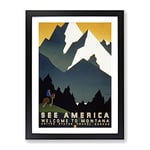 Wpa See America Montana No.2 Travel Poster Vintage Framed Wall Art Print, Ready to Hang Picture for Living Room Bedroom Home Office Décor, Black A2 (64 x 46 cm)