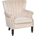 Fauteuil Capitonné en Velours Beige avec Rembourrage Moelleux et Clous Décoratifs Design Glamour Rétro Beliani