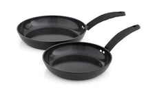 Swan SWPS2021BLKN Stealth 2 Piece Forged Aluminium Frying Pan Set with 5X Stronger Toxin Free Ceramic Coating, 24/28cm Frying Pans, Induction Compatible, Black