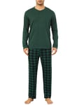 Vlazom Pyjama Homme Hiver Ensemble de Pyjama à Manches Longues Vêtements de Nuit Pantalon de Pyjama à Carreaux，B-Vert，L