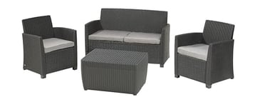 ALLIBERT 212405 Corona Salon de Jardin en Plastique Aspect rotin avec Table de Rangement à Coussins (2 fauteuils, 1 canapé, 1 Table), Cappuccino