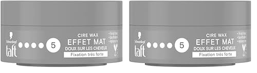 Schwarzkopf - Taft - Cire Cheveux Homme - Effet Mat 5 - Fixation Forte - Protège du desséchement - Longue Durée - Tenue 24h - Coiffant - Pot de 75 ml (Lot de 2)