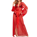 GROPC Robe De Chambre Satin Femme,Saint Valentin Sexy Lingerie Longue Transparente en Maille Dentelle Babydoll Robe Robe Peignoir Kimono Chemises Vêtements De Nuit Homewear pour Ami Cadeaux,Rouge,S