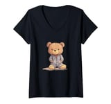 Womens Awesome Teddy Bear in Soft and Cozy Pajamas V-Neck T-Shirt