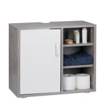 Relaxdays - Dessous de Lavabo 1 Porte Placard Salle de bain 3 Étagères Meuble Sous Vasque wc sdb 51x60x32cm, Gris