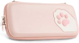 Étui De Transport Rose Mignon Patte De Chat Pour Nintendo Switch/Switch Oled, Étui De Transport Portable Rigide Et Fin Pour Console Switch Et Accessoires De Jeu, Une Dragonne Amovible