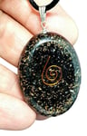 Orgone Black Tourmaline Pendant EMF Copper Necklace Mineral Oval Gemstone Corded