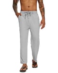 YAOBAOLE Pantalon Yoga Homme Lin Pantalon Homme Pantalon Lin Homme Blanc Taille Elastique Pantalon Homme Chic Gris Clair 2XL