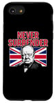 Coque pour iPhone SE (2020) / 7 / 8 Winston Churchill Never Surrender avec drapeau Union Jack