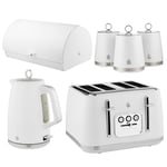 Swan Serenity White Kettle, 4 Slice Toaster Bread Bin Canisters Kitchen Set 🚚💨