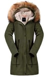 Orolay Veste D'hiver Mi-Longue en Laine D'agneau à Capuche et Col Montant pour Femme Vert XS