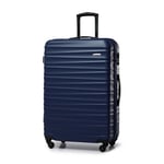 WITTCHEN Valise de Voyage Bagage à Main Valise Cabine Valise Rigide en ABS avec 4 roulettes pivotantes Serrure à Combinaison Poignée télescopique Groove Line Taille L Bleu foncé