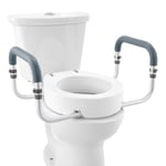 VEVOR Rehausseur de Toilette Ronde Standard 88,9 mm Haut, Siège de Toilette Surélevé Charge 136 kg, Main Courante en Alu, Rembourrage en EVA, pour Personnes Âgées, Handicapés, Patients, Enceintes