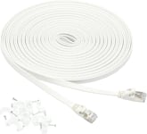 Câble réseau Internet Ethernet Gigabit plat catégorie 7 RJ45 - 9 m, Blanc