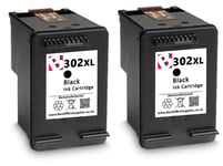 302 XL Twin Pack Black Ink Cartridges Refilled to fit HP Officejet 3833